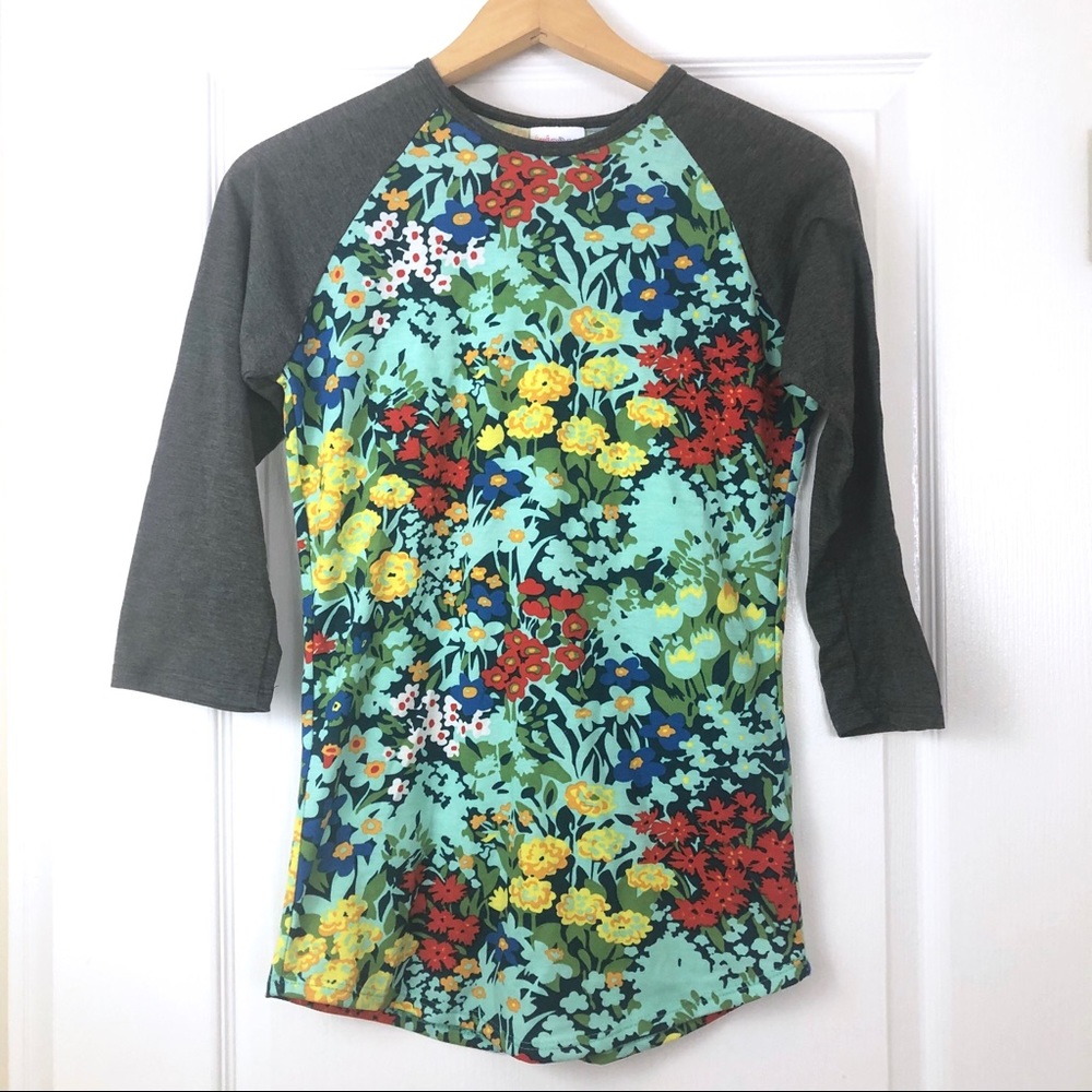 Lularoe Randy Floral Gray Blue Baseball Style Top